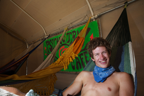 XXX from East Lansing, Michigan, who drove for four days to get to the desert. We came across him at the Psychic Trip Trance Cafe, where there were hammocks set up for all to enjoy. There was an impromptu Hammock Yoga session as well.  