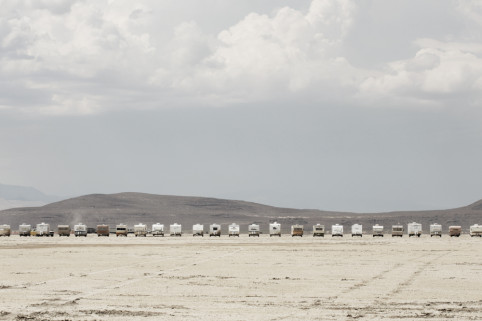 Trailers waiting for placement in Black Rock City