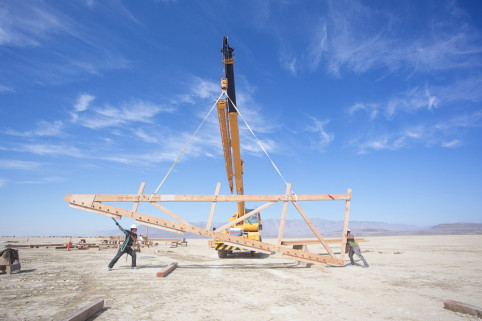 Giant struts are being constructed on the ground 