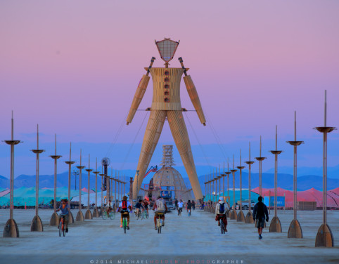 The Man and the Temple of Grace at sunset, Burning Man 2014