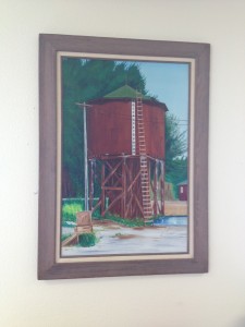 Senior Center painting of Gerlach's iconic Water Tower, by someone named Livermore, done in 1978