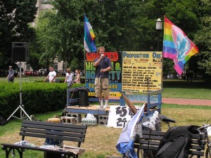 Jay speaking at the anti-nuclear vigil’s 25th anniversary in 2006
