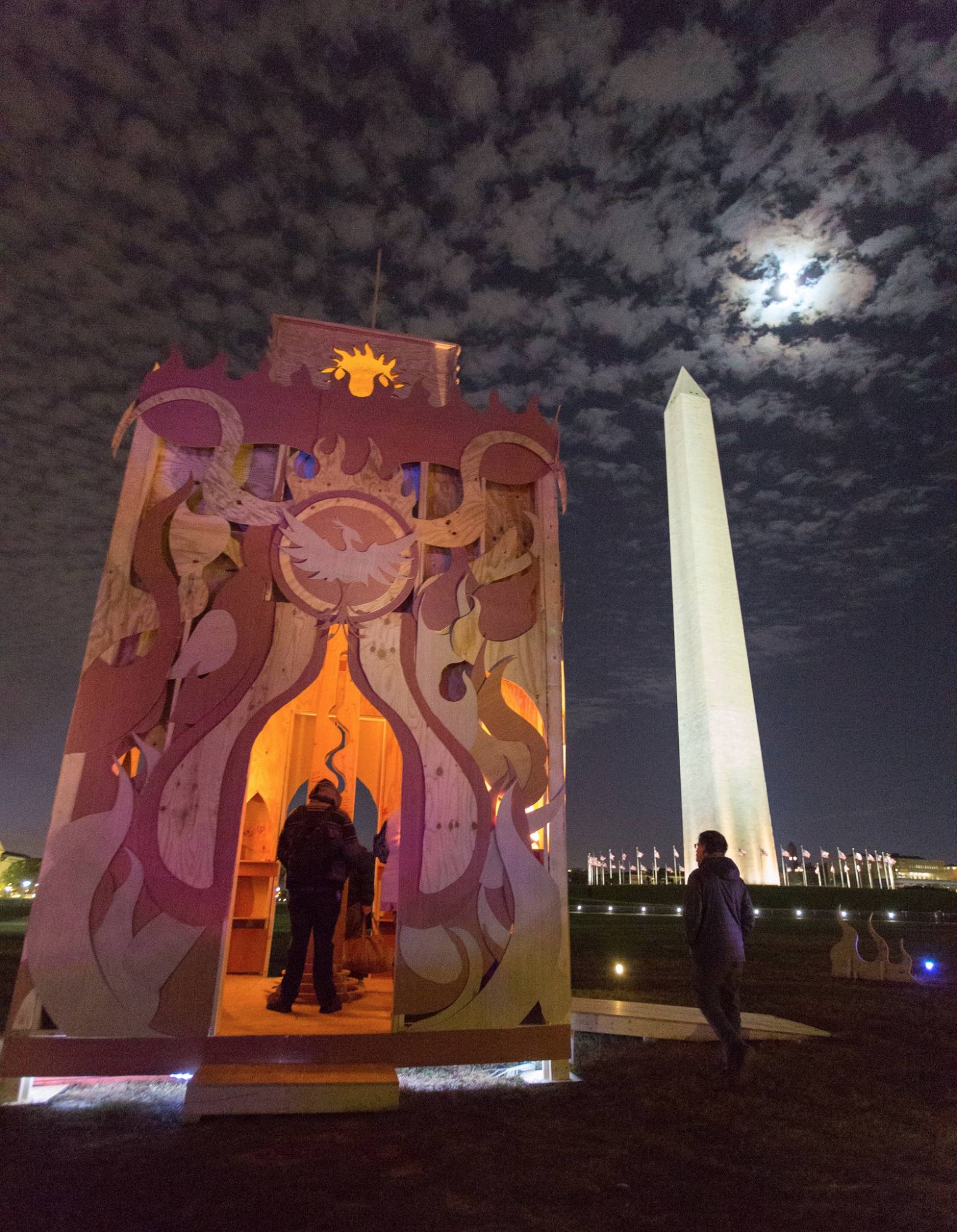 Michael Verdon also created “The Temple of Rebirth”. The 30-foot-tall structure gave us a space for personal and collective healing and will burn in a future event. (Photo by Kris Northern)