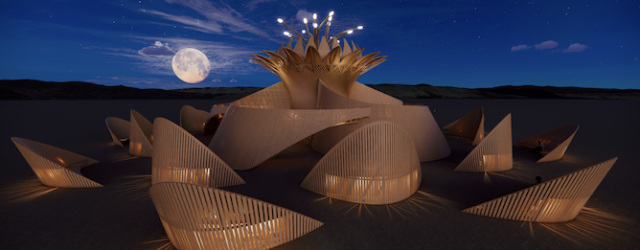 design rendering of Temple of the Moon by James Gwertzman, night rendering by Annie Locke Scherer