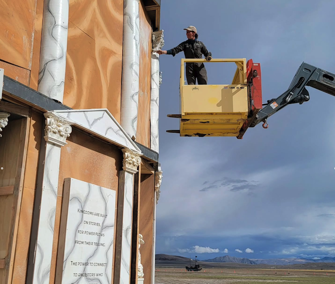 "The Moonlight Library" by The Moonlight Collective, with The Narhwal by Pepe Ozan in the background, Fly Ranch (Photo by James Gwertzman)