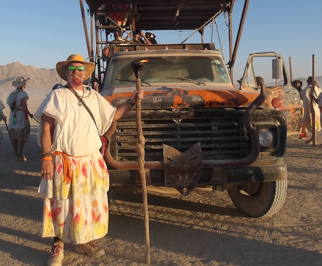 Jonathan Penn (aka HardHat) on a Lamplighter shift in Black Rock City