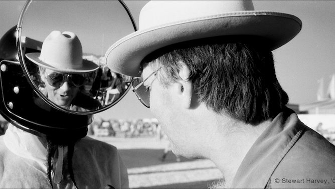 Larry Harvey with Steven Raspa, 2001 (Photo by Stewart Harvey)