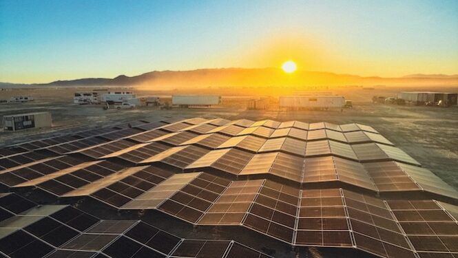 SOLAR STATION, Black Rock City’s largest power grid deployed by Camp SOLARPUNKS (Photo Credit: SOLARPUNKS, 2025)